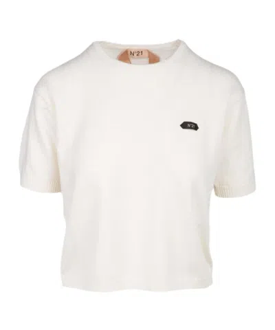 N°21 N21 Short Sleeved Logo Detailed Jumper In White