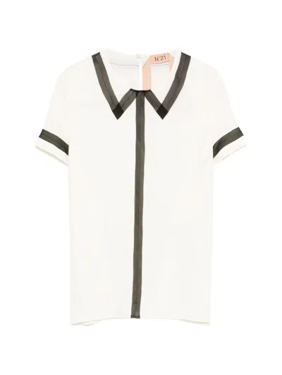 N°21 Crepe De Chine Short Sleeve Blouse In White