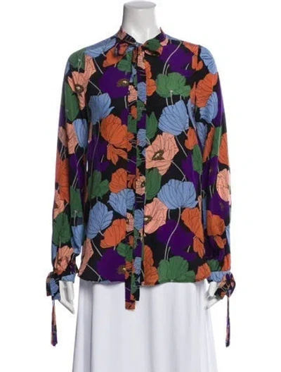 Pre-owned N°21 Silk Floral Print Blouse In Blue