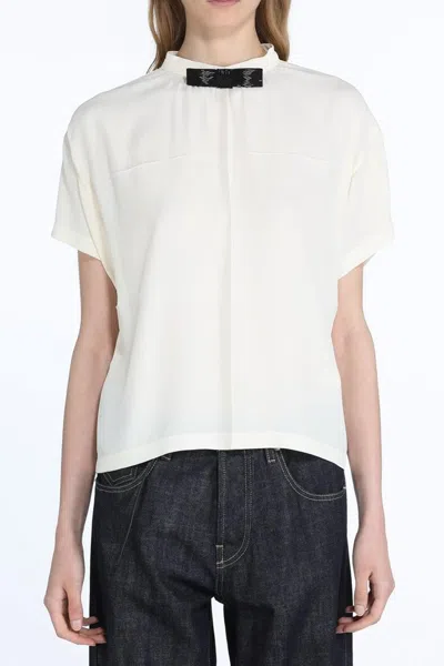 N°21 Silk Short Sleeve Top With Bow In Ecru In White