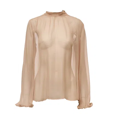 N°21 Silk Transparent Bow Blouse In Neutral