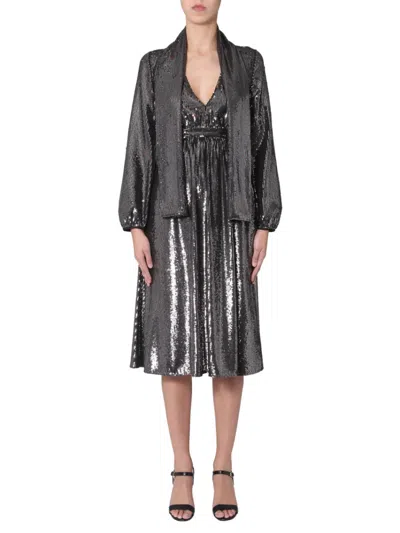 N°21 Silver Embellished V Neck Midi Dress In Brown