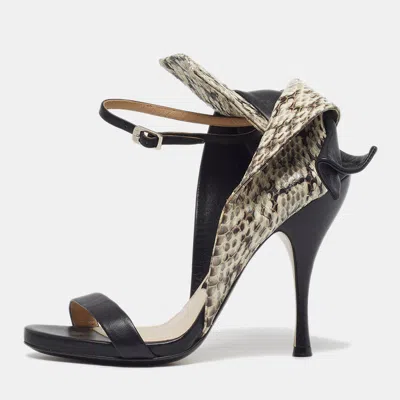 Pre-owned N°21 Size 37.5 Black Leather And Python Leather Ankle Strap Sandals
