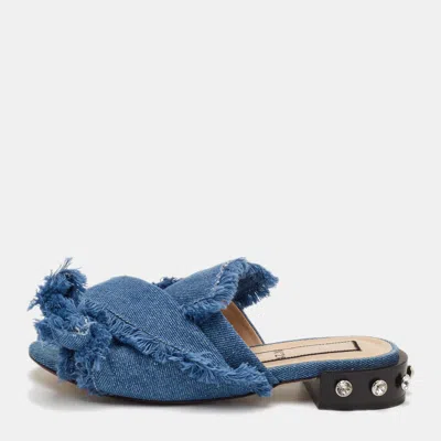 Pre-owned N°21 Size 37.5 Blue Denim Knot Flat Slide Sandals