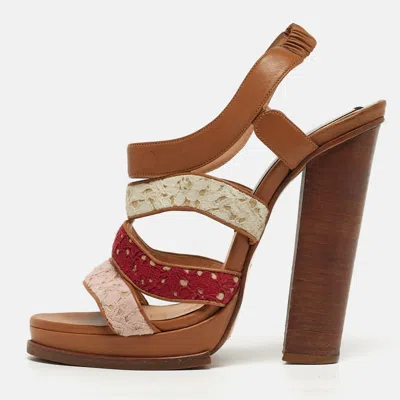N°21 Size 40.5 Beige Patent Leather And Satin Peep Toe Ankle Strap Sandals In Multi