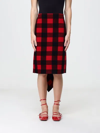 N°21 Check Ruffled Midi Skirt In Red