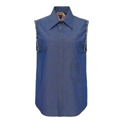 N°21 Sleeveless Denim Top In Blue