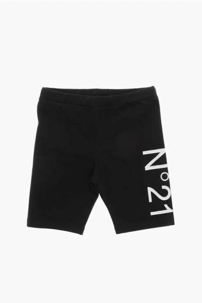 N°21 Stretch Cotton Biker Shorts With Printed Logo In Black