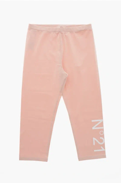 N°21 Stretch Cotton Leggings With Printed Logo In Pink