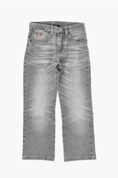N°21 Stretch Denim Jeans With Embroidered Logo In Pink