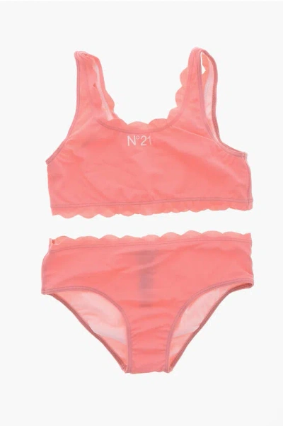 N°21 Kids' Stretch Fabric Bikini Set With Printed Logo In Pink