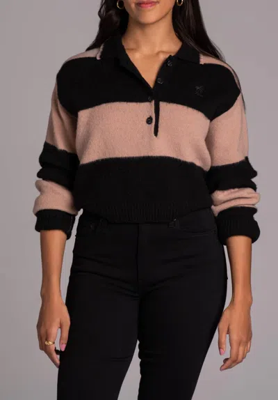 N°21 Stripe Polo Sweater In Powder Rose / Black