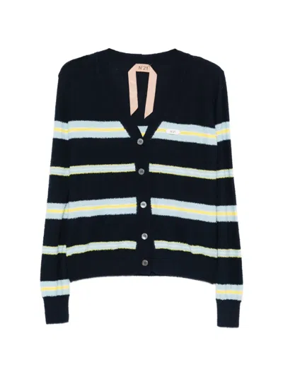 N°21 Striped Button Cardigan In Black