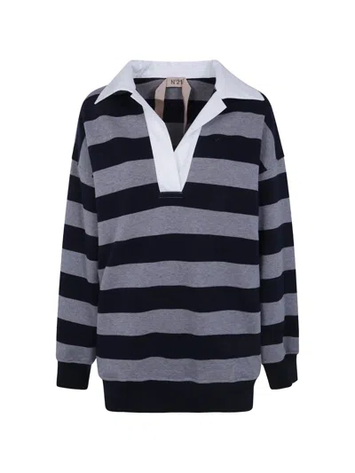 N°21 Striped Cotton Hoodie In Gray