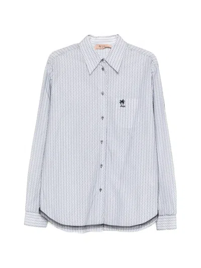 N°21 Striped Embroidered Shirt In Blue