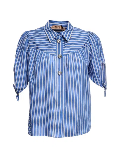 N°21 Striped Jewelled-button Shirt In Blue
