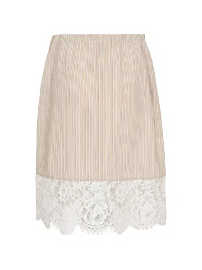 N°21 Striped Lace-hem Midi Skirt In Neutral