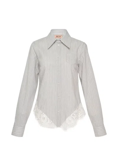 N°21 Striped Lace-trim Shirt In Multi