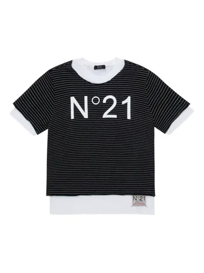 N°21 Kids' Striped Logo T-shirt In Black