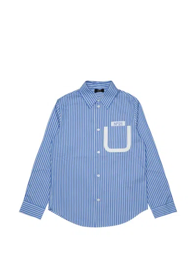 N°21 Kids' 스트라이프 로고 패치 셔츠 In Blue