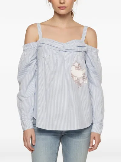 Pre-owned N°21 Striped Off-shoulder Top In Blue