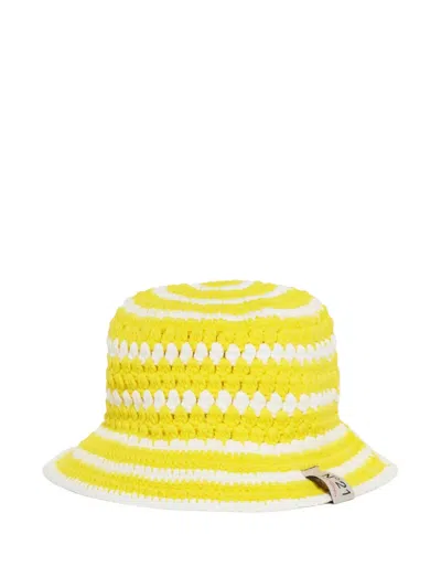 N°21 Kids' Striped-pattern Crochet Hat In Yellow