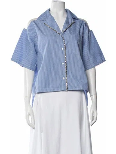 Pre-owned N°21 Striped Short Sleeve Button-up Top In Blue