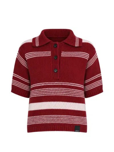 N°21 Striped Short-sleeve Sweater In Red