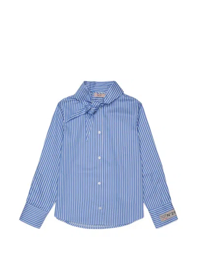 N°21 Kids' 스트라이프 타이 넥 셔츠 In Blue