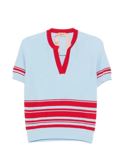 N°21 Striped V-neck Top In Blue