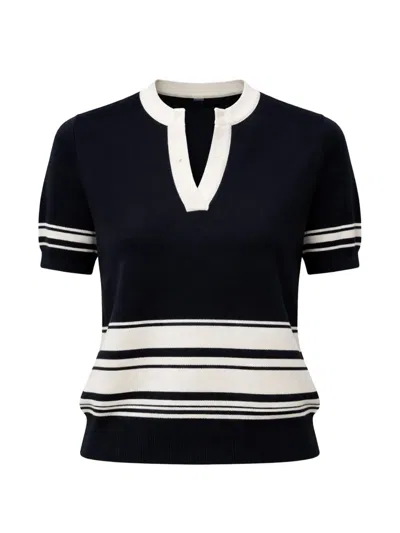 N°21 Striped V-neck Short-sleeve Sweater In Blue