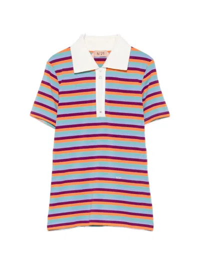 N°21 Striped Zip-up Polo Top In Multi