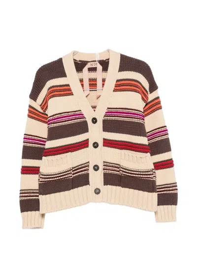 N°21 Striped-pattern Cardigan In Brown