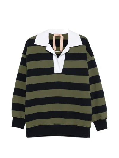 N°21 Striped-pattern Polo Top In Green