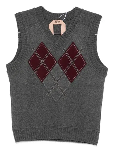 N°21 Stud-embellished Argyle-knit Vest In Gray