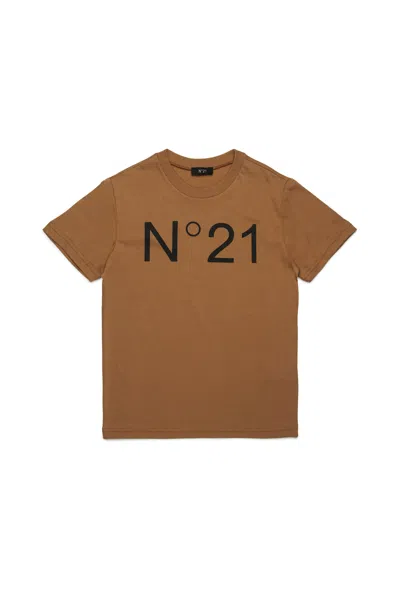 N°21 Kids' T-shirt In Jersey Con Logo In Brown