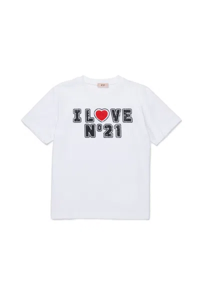 N°21 Kids' Heart-motif Cotton T-shirt In White