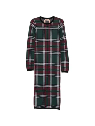 N°21 Tartan-check Long-sleeve Dress In Green