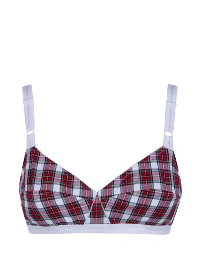 N°21 Tartan-print Scalloped-edge Bra In Multi