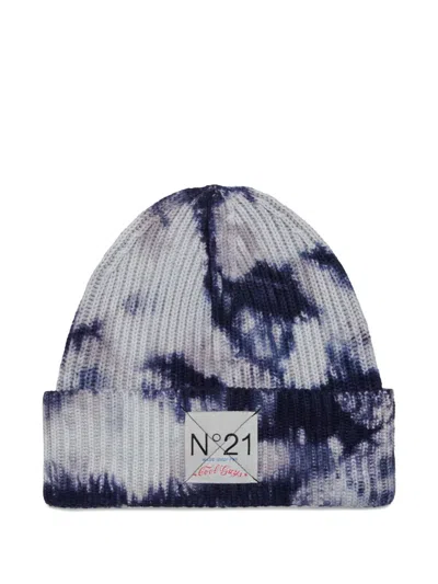 N°21 Kids' Tie-dye Ribbed Beanie In Blue