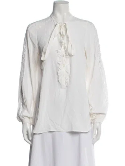 Pre-owned N°21 Tie Neck Long Sleeve Blouse In White