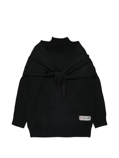 N°21 Kids' Tie-detail Sweater In Black
