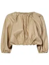 N°21 Beige Taffeta Crop Top With Puff Sleeves