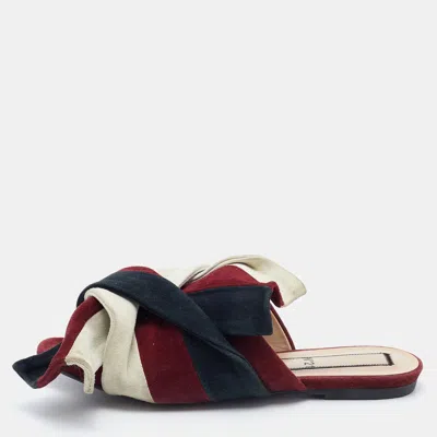 N°21 N21 Tri Color Suede Knot Flat Mules In Multi