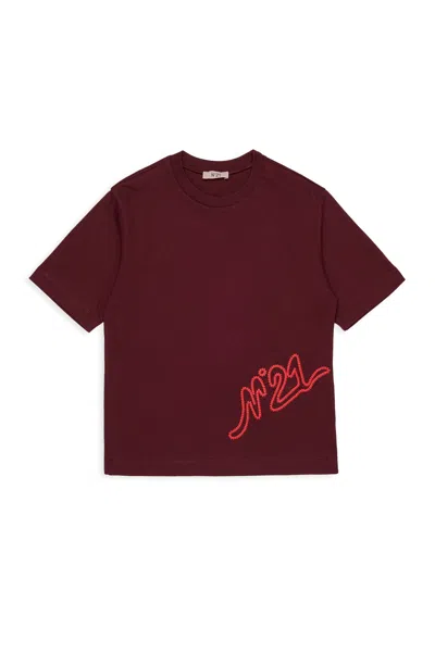 N°21 Kids' Logo-embroidered T-shirt In Red