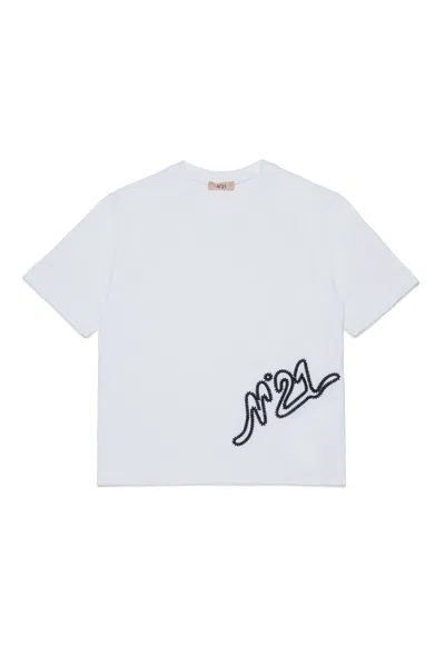 N°21 Kids' Embroidered-logo T-shirt In White