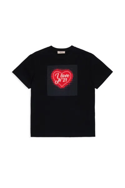 N°21 Kids' T-shirt With Printed Logo In Black