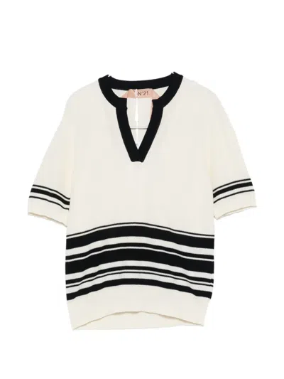 N°21 V-neck Striped Sweater In White