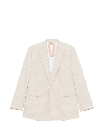 N°21 Vertical-stripe Peak-lapel Blazer In Neutral