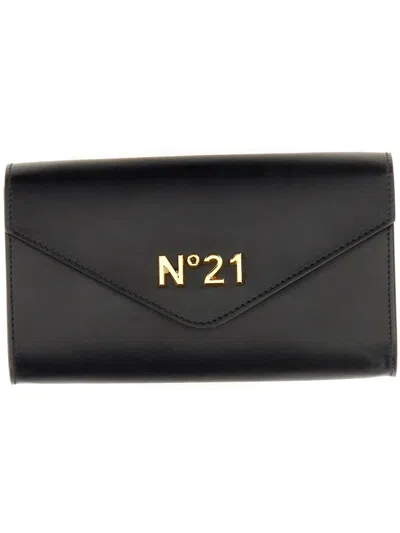 N°21 Chain Wallet Logo Detail Envelope Flap In Black